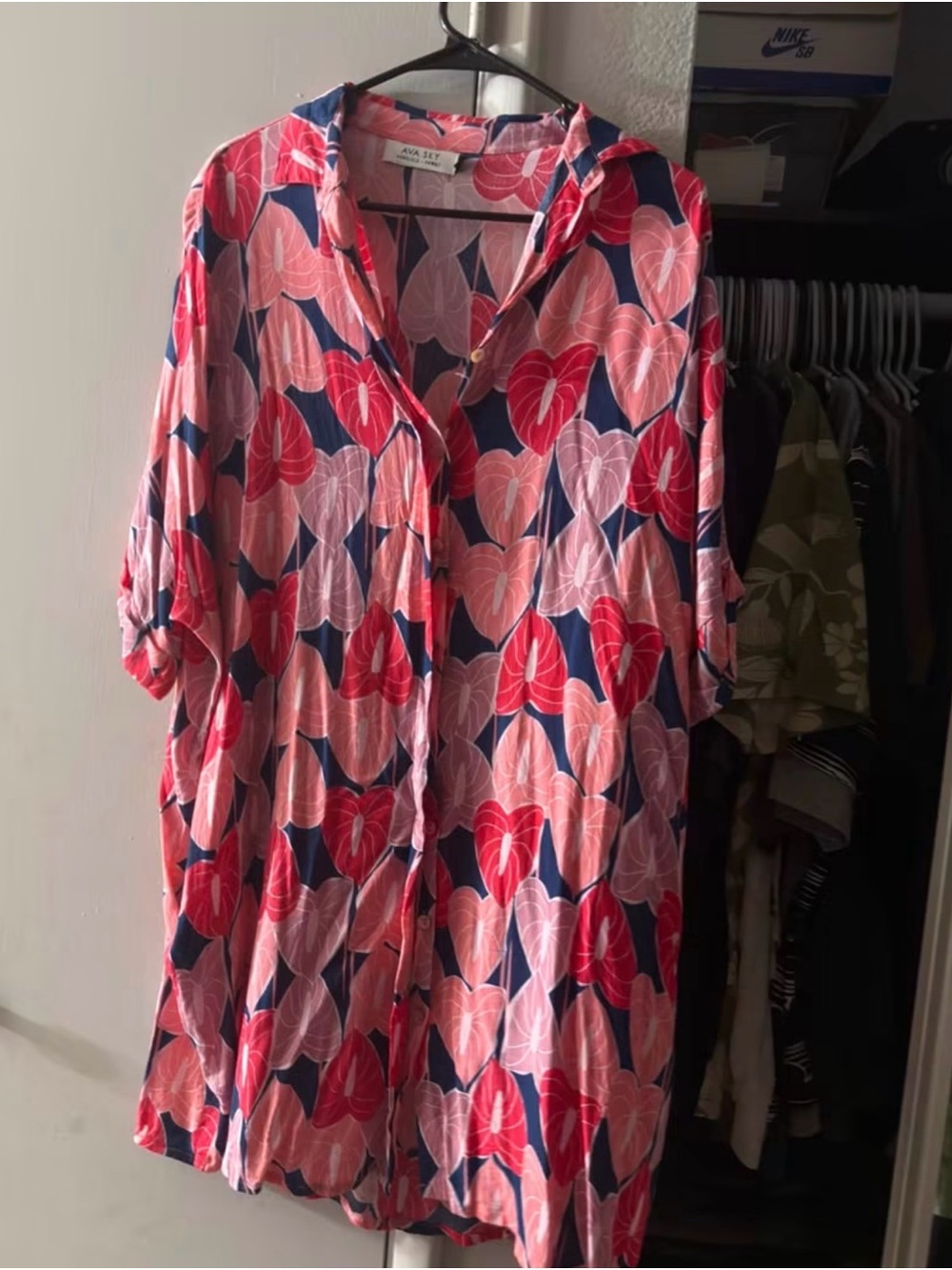 Fighting Eel Pink and Navy Floral Button-Front Dress